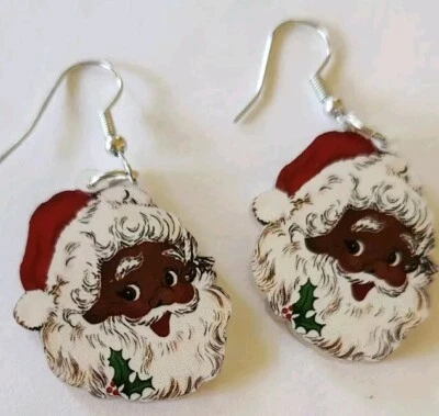 Pendientes colgantes afroamericanos de Papá Noel, nuevos, Navidad  Foto 1 de 4