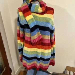 White stag multicolored striped sweater with scarf - Picture 1 of 8