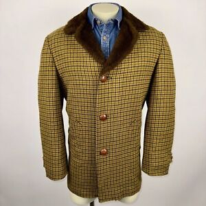 Vtg Pendleton Coat Overcoat Pea Jacket Trench Wool Fur Plaid 60s 70s Mens Large