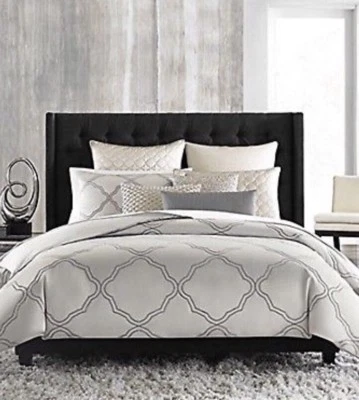 Hudson Park Verraine KING  Duvet+Standard Shams+2Euro Quilted Shams Cream Gray - Image 1 of 4
