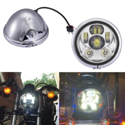 Faro LED 5-3/4" 5,75 + Carcasa Cubo para Harley Sportster XL 883 1200 Dyna Foto 1 de 4