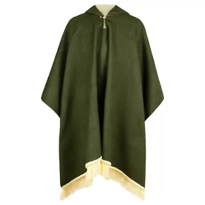 PONCHO DE LUJO MEZCLA DE ALPACA | CON CAPUCHA | SUAVE Y CÁLIDO | UNISEX | VERDE OLIVA MACIZO - Imagen 1 de 12