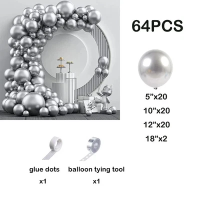 Metallic Silver Balloons Garland Arch Kit Silver Anniversary Theme Balloon Weddi - Image 1 of 4