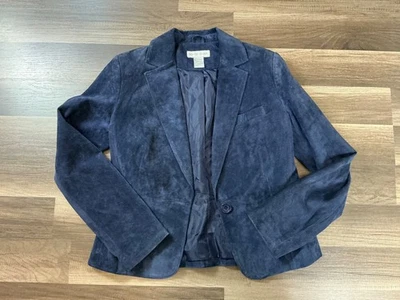 Chaqueta Blazer De Colección Newport News Cuero Gamuza Mujeres Azul Polvoriento Lujo Elegancia 6 Foto 1 de 4