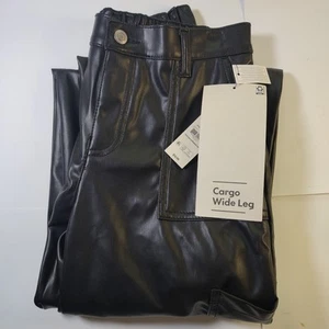 No Boundaries Wide Leg Cargo Pants For Women Faux Leather Look Size XS - Picture 1 of 12