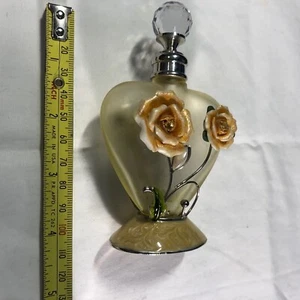 Vintage Perfume Bottle with Roses and Gold Filigree on both sides  4" x 2" - Picture 1 of 10