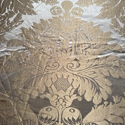 Brunschwig & Fils Italian Silk Alelard Damask Wheat Gold Fabric Sample #6 - Image 1 of 4