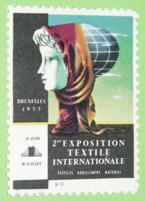 CINDERELLA TIMBRE 1955 BRUXELLES BELGIQUE 2e EXPOSITION TEXTILE INTERNATIONALE - Photo 1/2