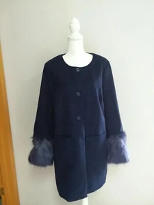  JUSTFAB Women's LONG fall🍁 FAUX WOOL Navyblue coat szXXL detachable fur cuffs  - Picture 1 of 12