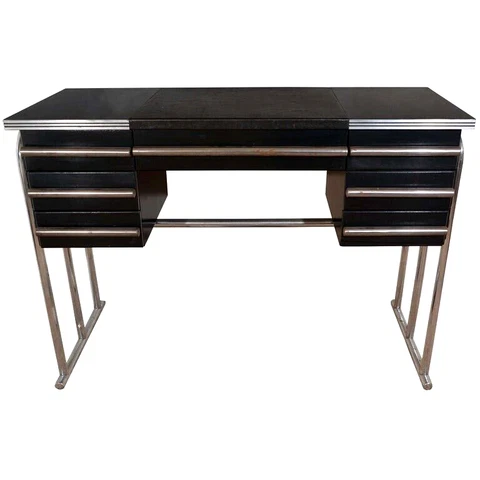 Troy Sunshade Rohde Streamline Art Deco Machine Age Chrome Metal Desk Table Vtg Cover