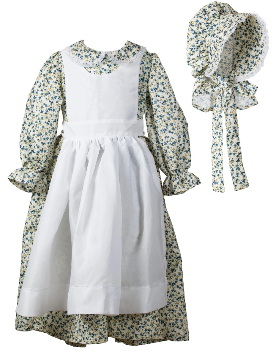 Forum Novelties Colonial Girl Costume - Child's Small, Blue & White Dress With Apron & Hat, Historical Outfit
