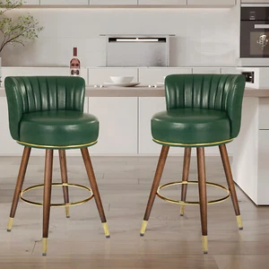 24" Green Counter Height Bar Stools Swivel Bar Chairs with Wood Legs Set of 2 - Picture 1 of 6