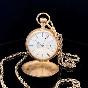 Elgin 14K Gold Double Hunter Pocket Watch Antique 1895 117 7j Ornate 6s Pendant - Picture 1 of 17