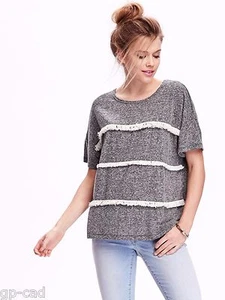 NWT OLD NAVY WOMEN'S LINEN BLEND FRINGE HEATHER GRAY TOP , TEE , LARGE SIZE !!! - Picture 1 of 8