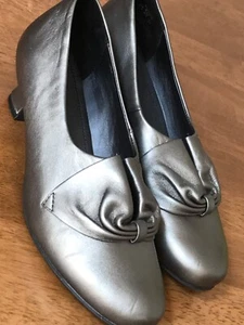 Hotter 'Donna 2' Leather Shoes Womens UK 6 1/2 Pewter Grey Low Heels VGC - Picture 1 of 13