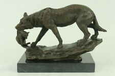 Unterzeichnet Barye Wolf Mit Cub Messingskulptur Statue Marmor Basis Art Angebot