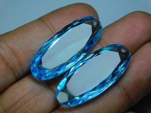 Pair Of Top Front To Back Drilled Elongated Oval Hydro Sky BT Qtz Beads 36x15MM - Picture 1 of 6