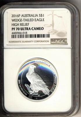 2016-P 1 ounce - AUSTRALIA - WEDGE-TAILED EAGLE- SILVER $1   PERFECT -  NGC PF70 - Image 1 of 2