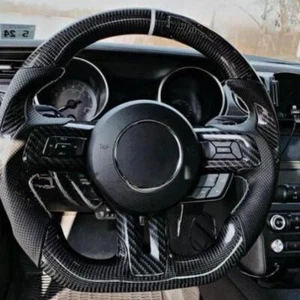 REAL CARBON FIBER Steering Wheel FOR FORD MUSTANG GT WHITE STRIPE 2015-2022 - Picture 1 of 6