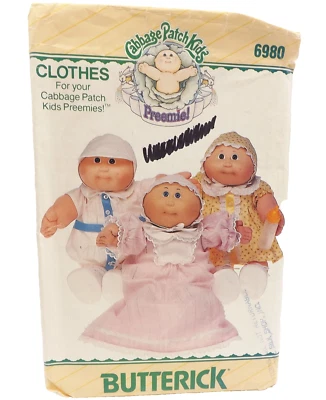 1980s Butterick 6980 Cabbage Patch Kids Preemies Doll Clothes Sewing Pattern - Image 1 of 4
