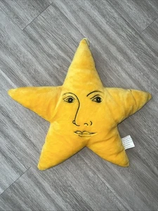 Vintage Salamander Graphix Celestial Yellow Star Face Pillow 19"  - Picture 1 of 6