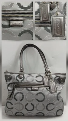 Metallic Silver Gray Coach Shoulder Purse Daisy Dot Tote  11369 - 29122E - Image 1 of 4