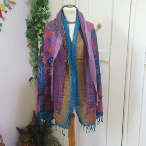 Shah Chal Bordado Púrpura Patrón Capas Lana Hervida Bufanda 23/7 - Imagen 1 de 8