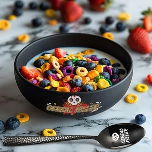 Cereal Killer Design 33oz Ceramic Bowl & Spoon Set - Matte Black Breakfast Bo... - Picture 1 of 7