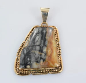 Native American Picasso Jasper Pendant in Sterling Silver & 12k GF - Signed KB - Picture 1 of 3