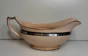 Vintage Porcelain American Limoge Sebring Ohio Pink and Silver Gravy Boat - Picture 1 of 8