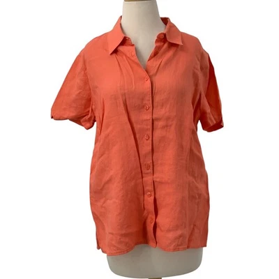 Blusa LL Bean feminina manga curta botão para baixo linho blusa coral tamanho G - Imagem 1 de 4