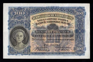 F.C. SUIZA SWITZERLAND , 100 FRANCOS 1949 , MBC- (VF-) , PUNTOS DE AGUJA , P.35v - Imagen 1 de 2