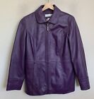 Preston & York Jacket Purple Lamb Skin Leather Zip Front Pockets Lined Size S