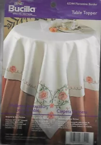 Table Topper- Florentine Border - 40" x 40" - Bucilla Stamped Embroidery - Picture 1 of 2