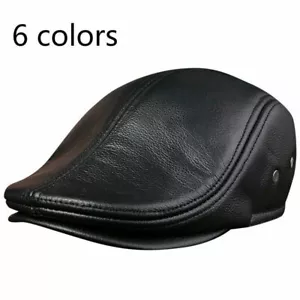 Uomo Pelle Coppola Cappello Basco Gatsby Golf Cabbie Baker Stile Retro Caldo - Foto 1 di 15