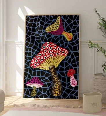 Yayoi Kusama Mushroom Poster, Abstract Pattern Print, Contemporary Home Art Deco - Image 1 of 4