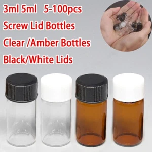 3ml/5ml Glass Clear/Amber Small Empty Medicine Bottles Sample Vial Screw Lid Jar - Picture 1 of 11