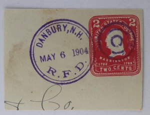 Cut Square Circle Fancy Cancel Violet 2c Wash Red R.F.D Danbury, N.H 1904 - Picture 1 of 2