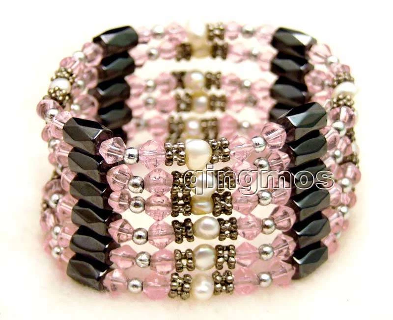 4-5 мм белый натуральный жемчуг браслет для женщин с красный кристалл и гематит 30'' - Изображение 1 из 4