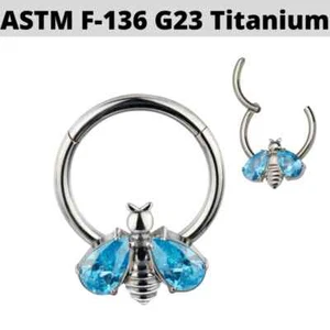 16G 5/16 TITANIO AQUA CZ ABEJA CON BISAGRAS CLICKER NARIZ TABIQUE ANILLO TRAGUS PEZÓN ARO - Imagen 1 de 2