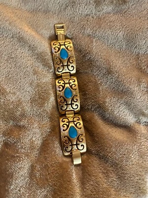 Vintage Brighton JUPITER Brushed Gold Turquoise color Bracelet  - Image 1 of 4