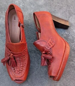 Anthropologie Schuler & Sons NATE Zapatos de Cuero 10.5 Borla Cremallera Punta abierta Naranja - Imagen 1 de 19