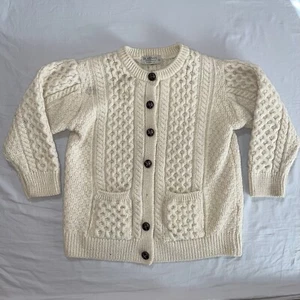 Blarney Woolen Mills Fisherman Wool Knit Cardigan Womens XL Ivory Ireland Cable - Picture 1 of 14