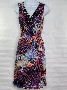 DONNA MORGAN Women’s Sz 2 Multicolir Stretch Elastic Waist Wrap A-line Dress - Picture 1 of 12