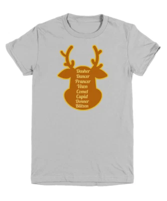 Camiseta Papá Noel con nombres de renos Navidad niños jóvenes vacaciones | Camiseta fea de Navidad Foto 1 de 4