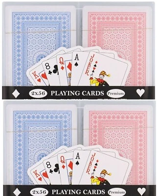 NAJAYCO Skat Romme Pokerkarten 4x 56er Spielkarten Set Blau Rot in Aufbewahrungsdose