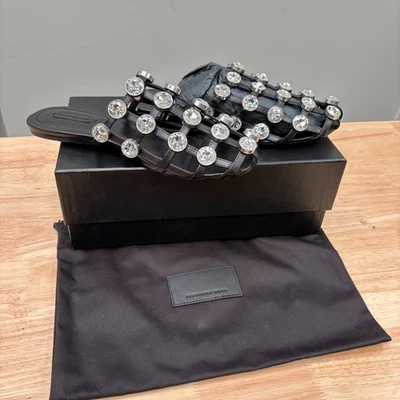 Alexander Wang Black Leather Amelia Crystal Embellished Flat Mules Size 39 EU - image 1 of 4