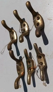 Vintage old boat Ironmongery brass hooks boat hooks set 6 job lot - Picture 1 of 9