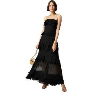 Abito da sera nero senza spalline a strati fata collezione J.Crew stravagante maxi 14 - Foto 1 di 14