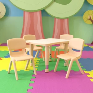 21,875" B x 26,625" L Rechteck Natur Kunststoff Aktivität Tisch Set mit 4 Stühlen - Bild 1 von 13